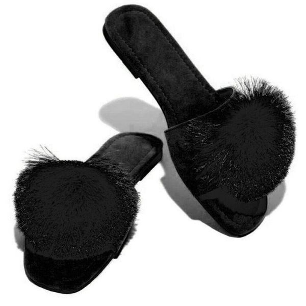 

slippers women slides fuzzy comfort sliders sandals shoes flat heel fs99, Black