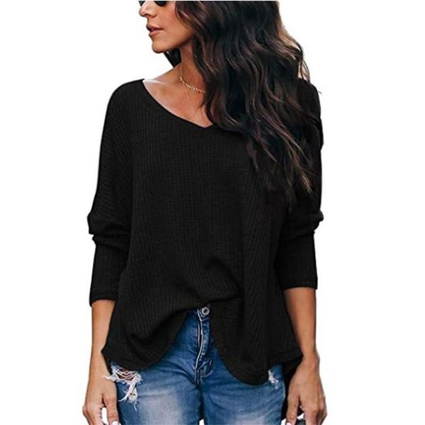 

women's t-shirt autumn loose v-neck long sleeve slim bottomed, White