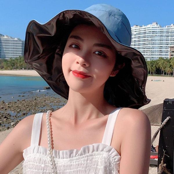 

wide brim hats anti-uv sun hat summer women visor ladies sunhat foldable yellow protection uv bow beach e6x9, Blue;gray