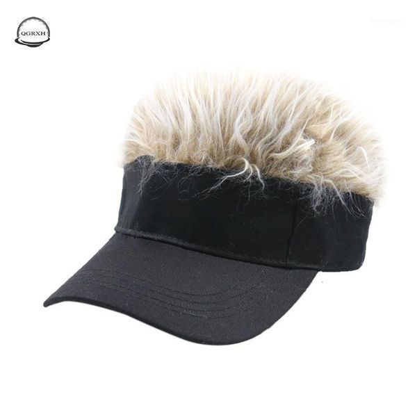 

caps & hats men women camouflage fake flair hair baseball cap solid color sun visor fun halloween party toupee hat golf gorra hombre1, Yellow