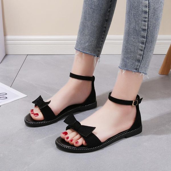 

sandals ladies bowknot summer gladiator bohemian beach shoes low heel, Black