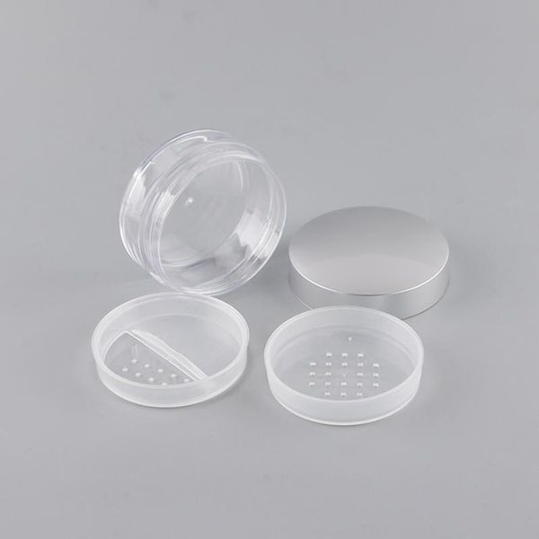 

clear plastic loose powder case with silver cover, high-grade makeup 2 shape of sifter, portable cosmetic jar storage bottles & jars