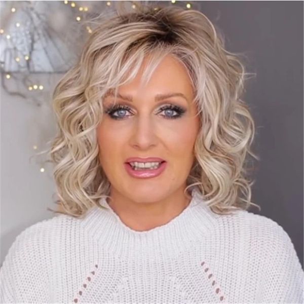 

ladies long omber withe nature wavy wig synthetic with bangs for daily party use heat resistant fiber wig for women, Black