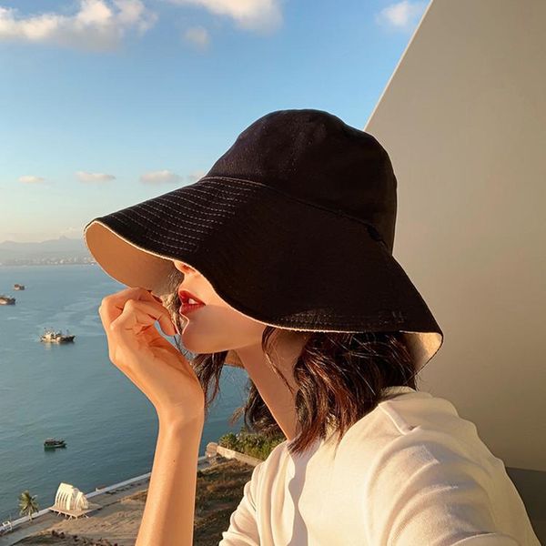 

wide brim hats women summer bucket hat reversible fisherman cap sun protection two sides wear, Blue;gray