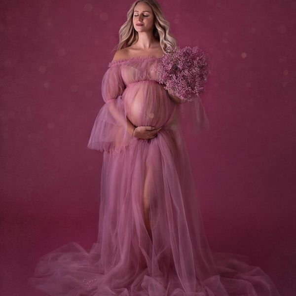 

plus size pregnant women's prom dresses 2022 maternity long robes for p shoot off the shoulder evening gowns, Black