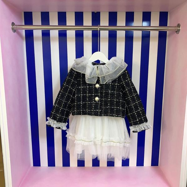 

girl's dresses designer children's clothing girls 2021 autumn kids cardigan jacket+princess dress 2 pieces suit for party and wedd, Red;yellow