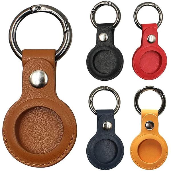 

hooks & rails 5pack case compatible for apple airtag, pu leather skin cover with keychain holder key ring loop air tag accessories
