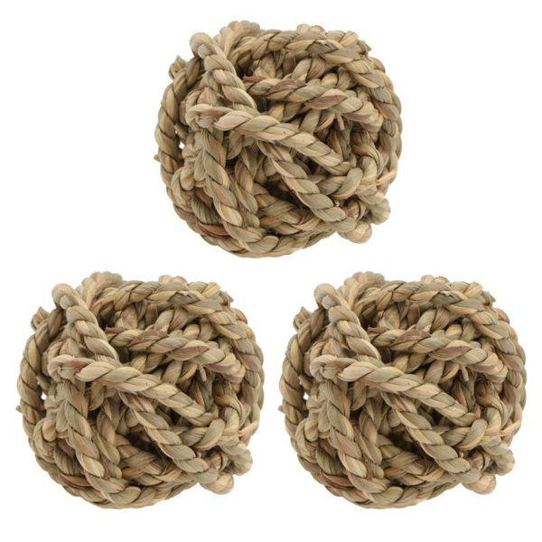 

small animal supplies 3 pcs hand-woven natural grass rope chew toys activity balls