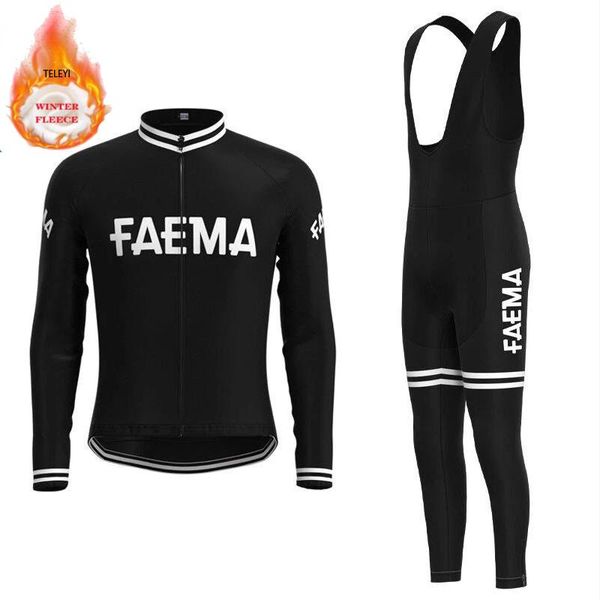 

racing sets faema winter thermal fleece cycling jersey set bike clothing men's ropa ciclismo mtb bicycle keep warm clothes, Black;blue