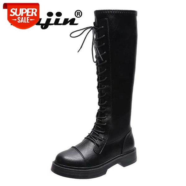 

fujin lace up knee high boots plush fur velet winter warm women soft leather fashion white square heel woman shoes winter #yz5i