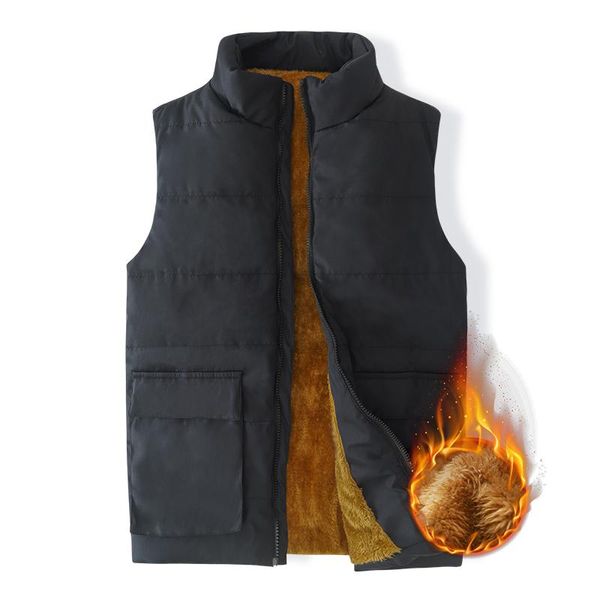 

men's vests winter solid fleece sleeveless jacket men vest plus size 5xl 6xl 7xl 8xl puffer windproof warm waistcoat mens, Black;white