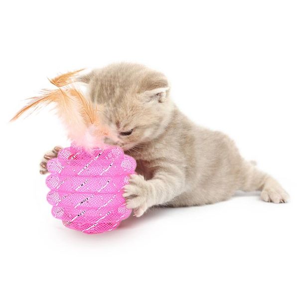 

cat toys 3pcs/5pcs cats feather balls toy colorful scratching play interactive chewing plastic pipe roll ball training