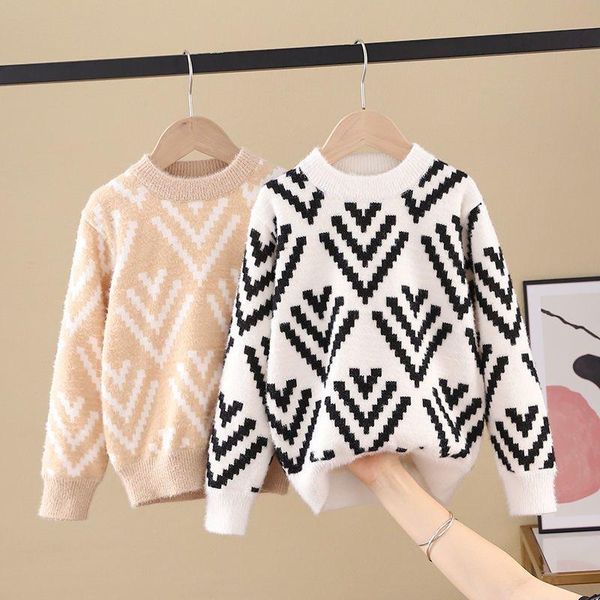 

pullover girls knitted sweater 2021 teeny winter clothes children casual o-neck cute kids boys striped, Blue