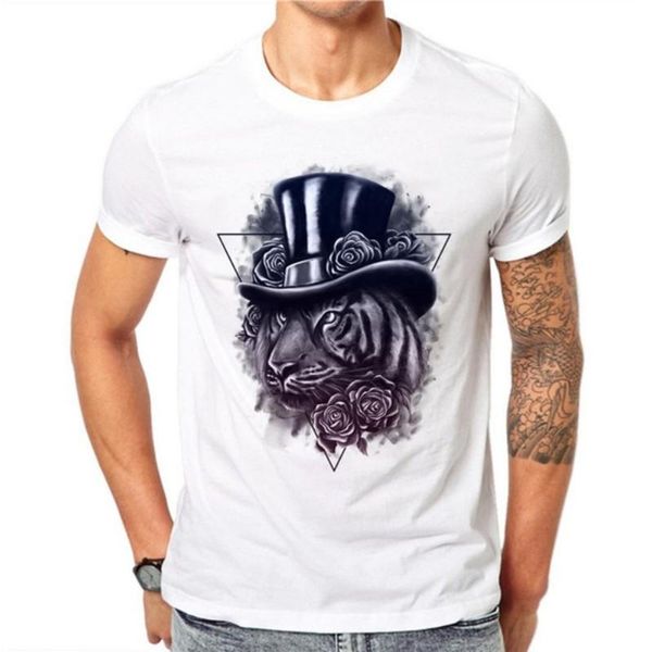 

fashion 100% cotton summer men t shirts fashion short sve casual flower rose gentlen lion printed t-shirt white tee plus si, White;black