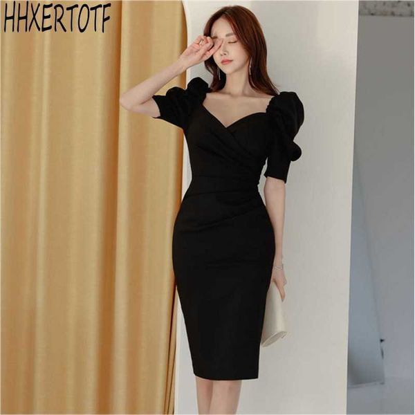 

summer v-neck elegant women slim sheath bodycon dresses casual knee-length pencil dress vestidos 210531, Black;gray