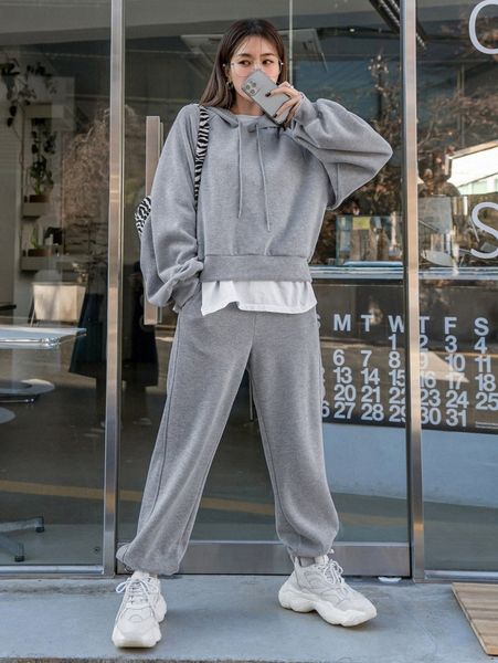 

dazy raglan sleeve drawstring hoodie & sweatpants without tee y0mt#, White
