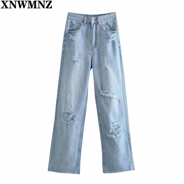 Jeans a figura intera moda donna anni '90 Jeans strappati a vita alta femminili tasche con bottoni zip orli senza cuciture pantaloni in denim Lady 210520