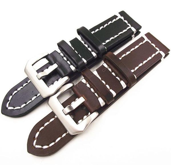

watch bands 1pcs 18mm 20mm 22mm 24mm genuine cow leather handmade band black brown strap - gl0147