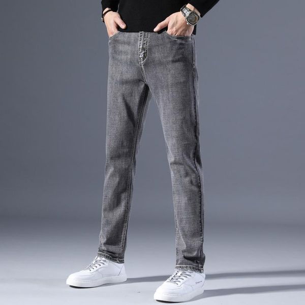 

men's jeans 2021 korean version of elastic thin section slim small straight light business casual trousers, Blue