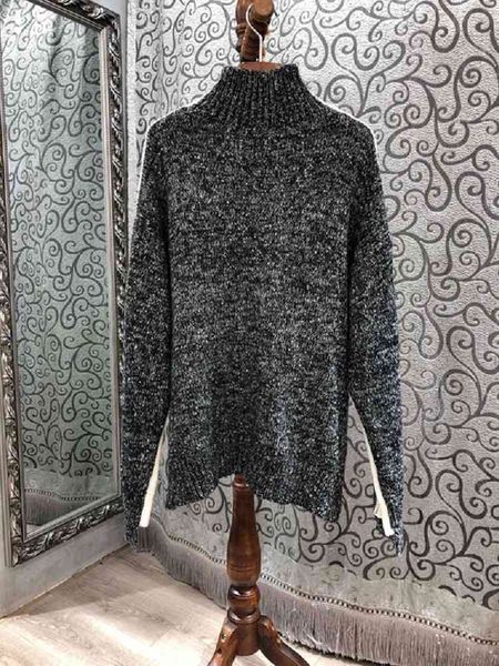 

knits turtleneck sweaters 2021 autumn winter casual clothing women grey white color block knitting long sleeve twist sweater