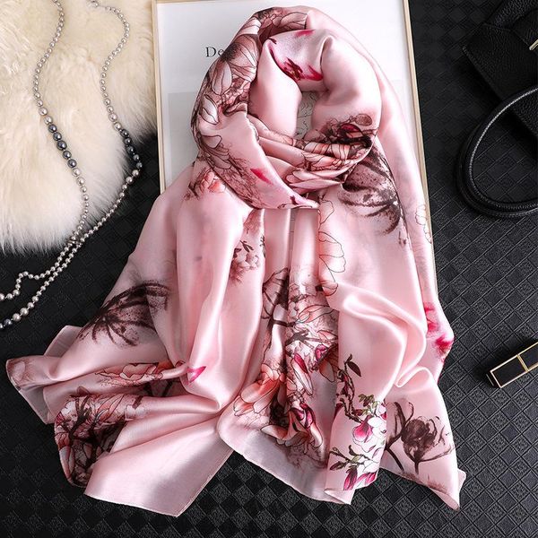 

scarves 2021 women silk scarf spring and summer lady superior quality fashion print shawl female beach headband muffler, Blue;gray