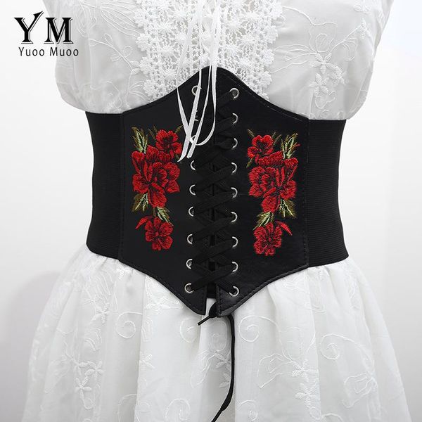 

belts yuoomuoo embroidery girdle retro gothic women black white bandage outwear underbust punk style lolita teen girl belt, Black;brown