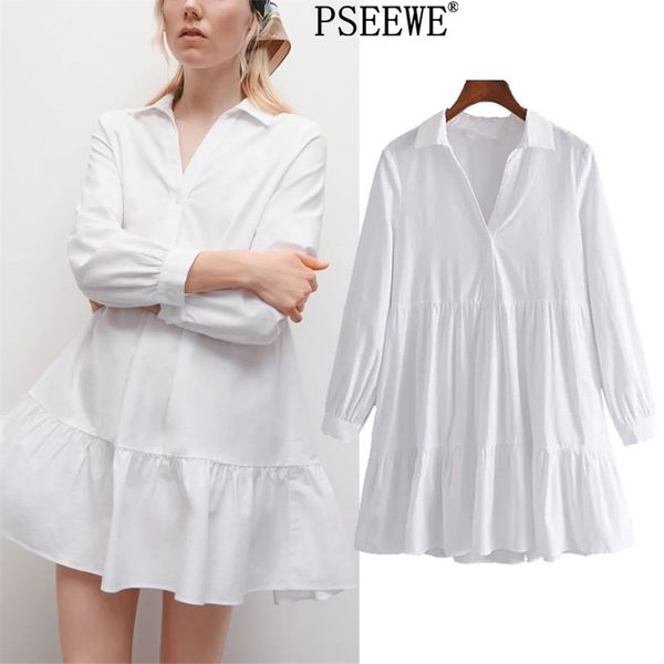 

dress white short es women casual ruffle long sleeve mini woman chic button up loose ladies es 210519, Black;gray