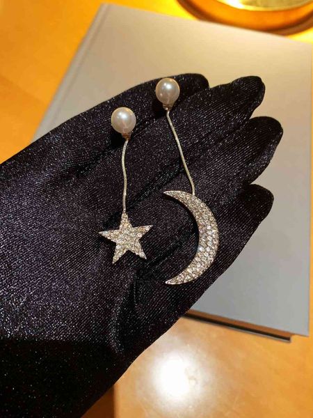 

di jia d caibao star moon earrings micro inlaid s925 sier, Golden