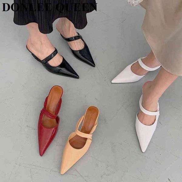 

slippers fashion pointed toe slippers women slip on mules med heels luxury brand outsides slides elegant ladies shoes sandals mujer 220307, Black