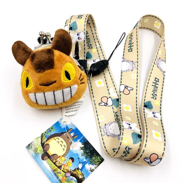 

cartoon totoro plush doll purse key lanyards neck strap id card mobile phone usb badge holder rope chain gifts cell mounts & holders