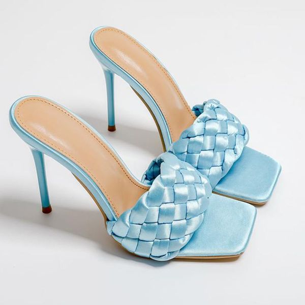 

women super high heel 11cm weave design summer external wear large size 42 luxury prom lady pumps woman slippers dress shoes, Black