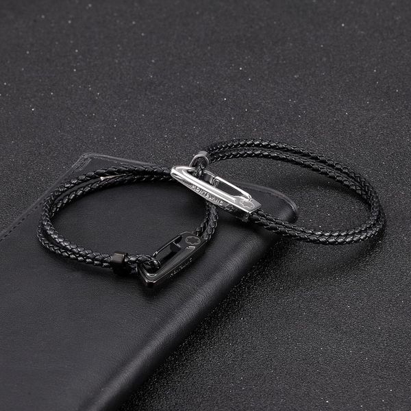 

moge trendy stainless steel geunine braided leather bracelets wristband bangle fashion men jewelry gift, Black