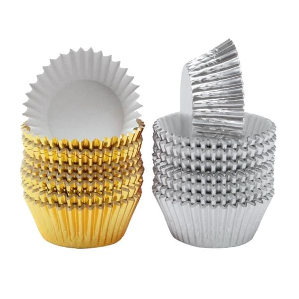 

pieces 1.96 inch mini foil metallic cupcake liners muffin paper cases baking cups, gold and silver & pastry tools
