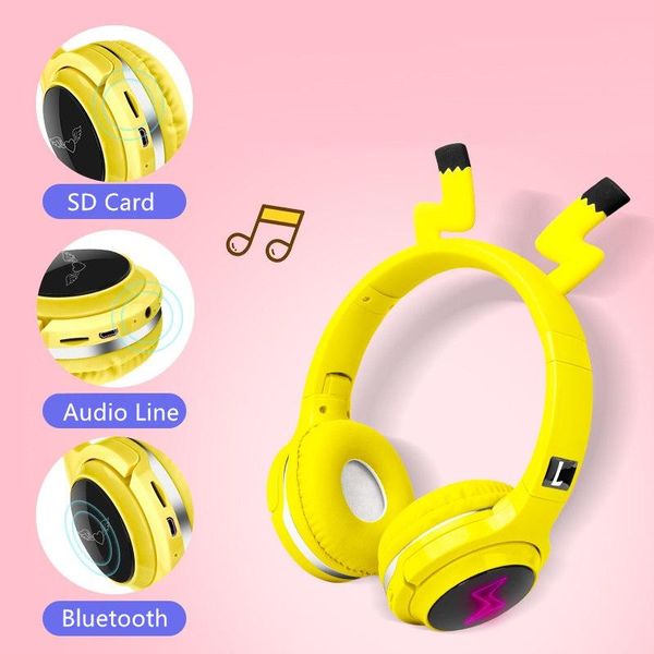 

headphones & earphones cute kids bluetooth-compatible 5.0 headset 7 colors led support sd card audio cable headphone boy girl gift children