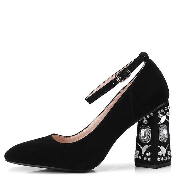

dress shoes yechne woman crystal mary janes stiletto mode 9 cm high heels plus size 34-43 leather green pumps, Black