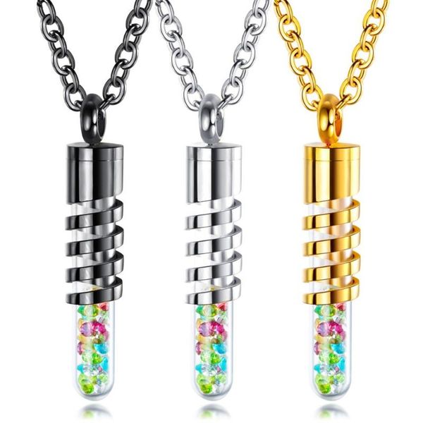 

pendant necklaces fashion men and women glass perfume bottle storage titanium steel couple necklace 3-gx1584, Silver