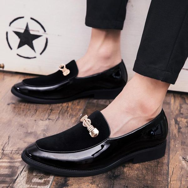 

luxury kor fashion metal decoration suede driving shoes men casual loafers business formal dress footwear zapatos hombre, Black