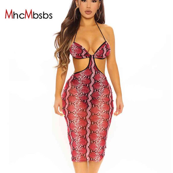 

halter sleeveless midi dress animal printed cut out backless bandage dresses summer women beach skinny robe 210517, Black;gray