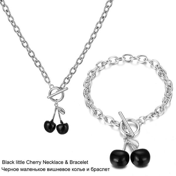 

fashion black little cherry necklace & bracelet for women minimalist casual neck chain necklaces pendants jewelry pendant, Silver