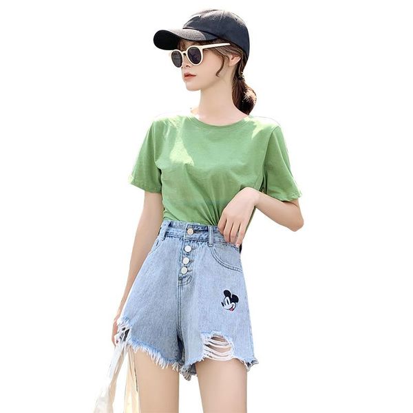 

women's jeans summer loose thin wild pants denim shorts female hole high waist wide leg ins tide style, Blue