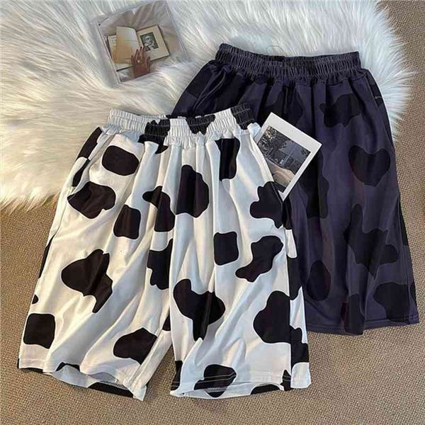 

student all-match harajuku cow print korean high waist shorts women summer fashion sport running loose shorts female, White;black