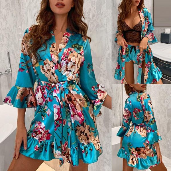 

ladies lace floral print pajamas satin silk women nightdress lingerie robes underwear sleepwear yoga outfit