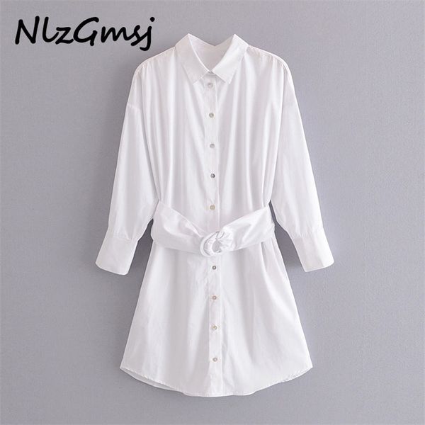 

fashion women solid whit shirt dress long sleeve with belt ladies work midi vestidos 210628, Black;gray