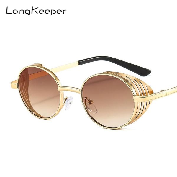 

2021 new metal round steampunk sunglasses men women vintage brand designer side shield sun glasses masculino, White;black