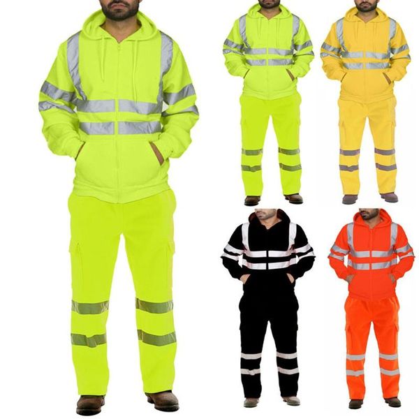 

men's tracksuits reflective tracksuit men set hoody big sizes fleece warm autumn winter sanitation worker hoodies male black jacket, Gray
