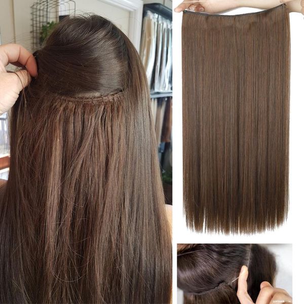 

synthetic wigs werd heat-resistant natural fishing line long straight hair secret invisible wig without glue one-piece, Black