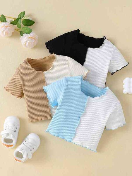 

baby 3pcs two tone lettuce trim tee she, Black