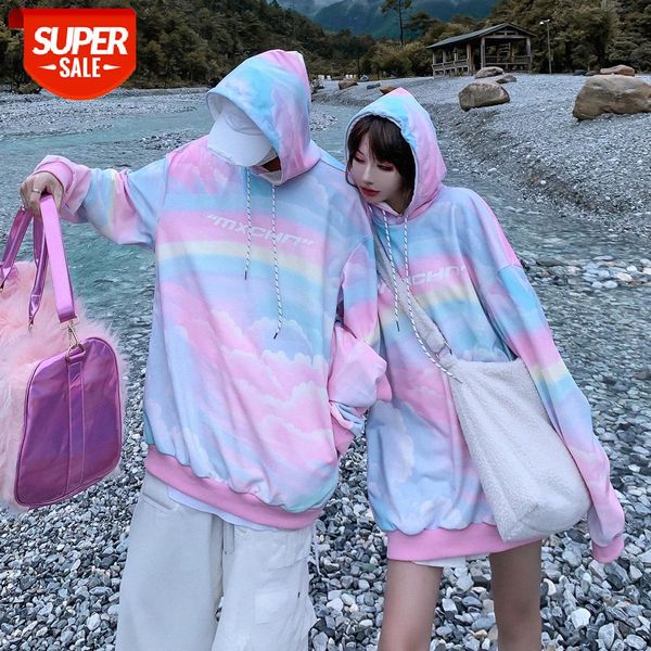 

hiphop sweater net red niche couples tie-dye rainbow hooded loose #0e2b, Black