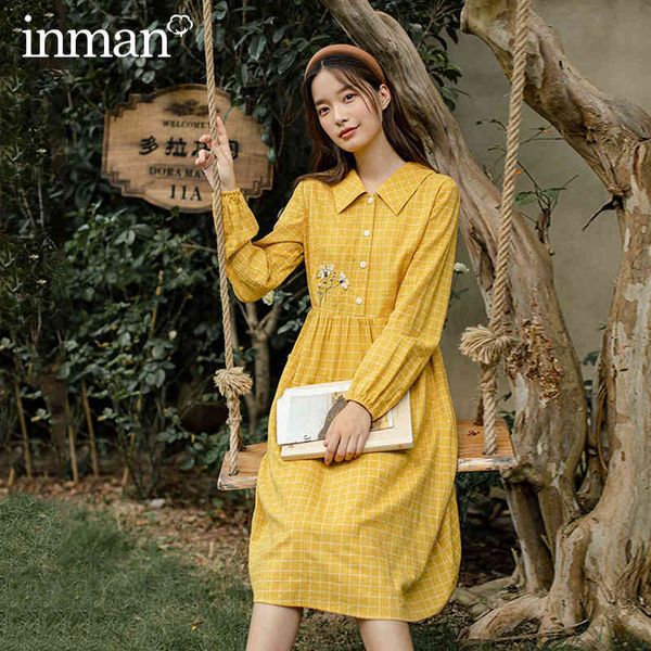 

dress spring autumn long sleeve cotton high waisted embroidered plaid literary dress ss81, Black;gray