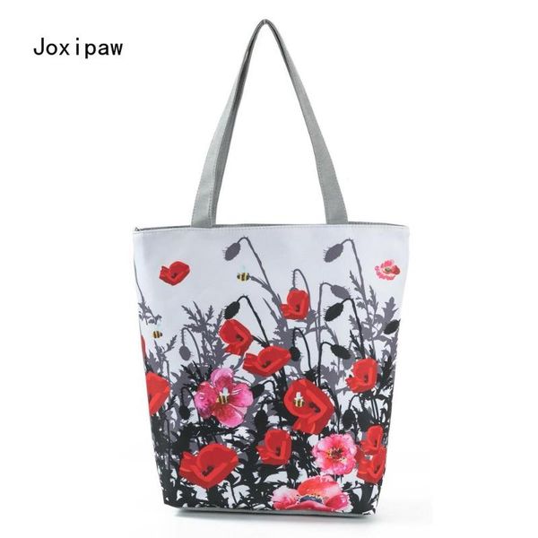 

floral printed handbag women shoulder bag canvas summer beach daily use female shopping lady evening bags